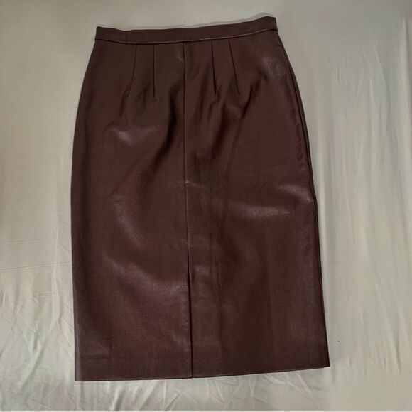 Ann Taylor Pebbled Faux Leather Brown MIDI Pencil Skirt Size 4 Trendy El… - Picture 7 of 9